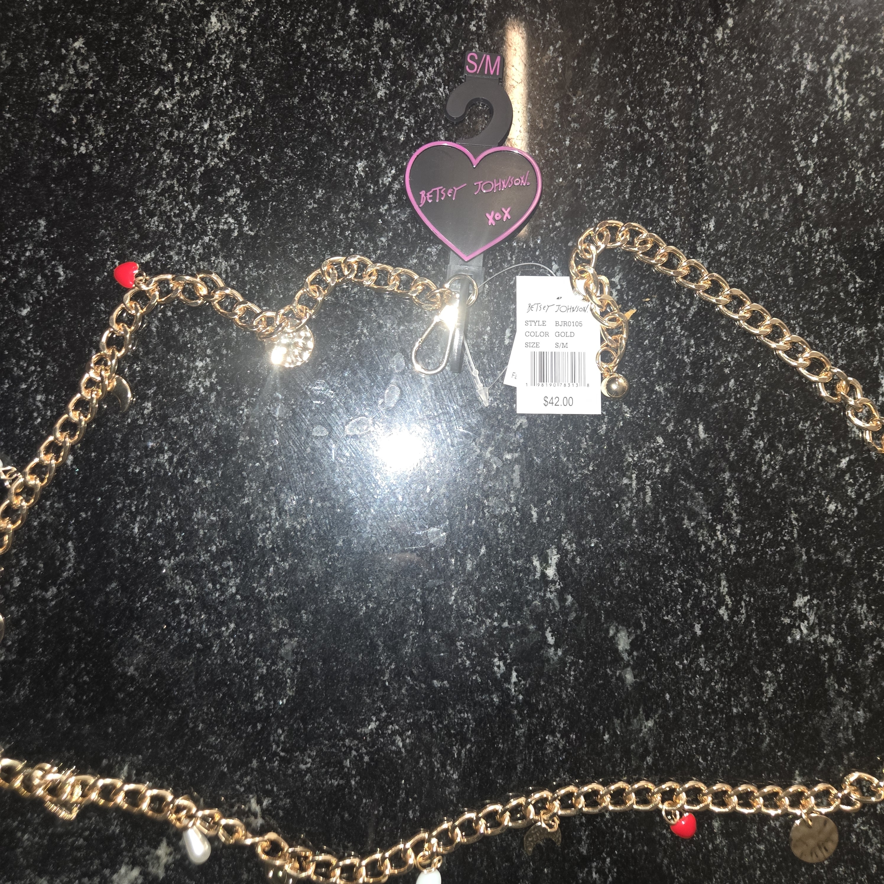 Betsey Johnson Gold Chain Belt With Red Accents